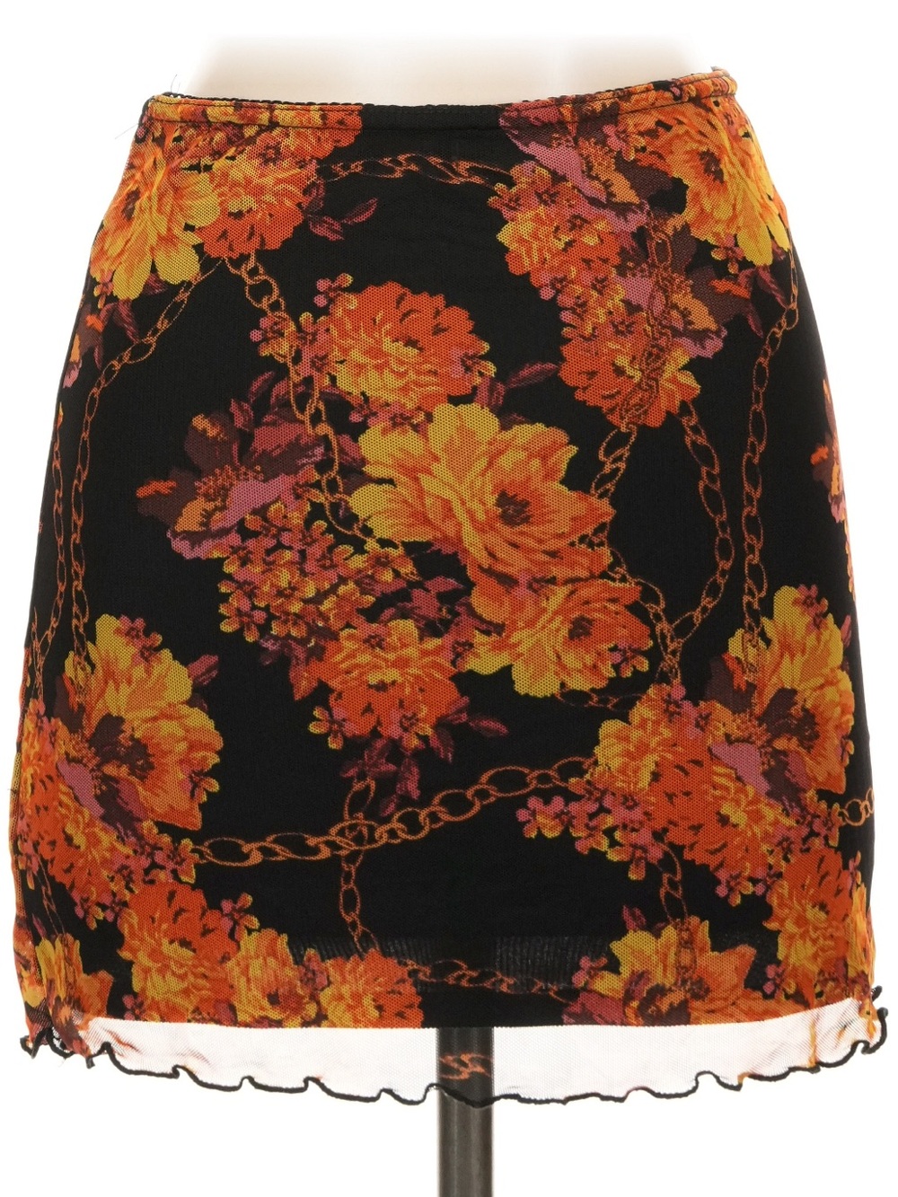 NWT! Florals Chain Print Mini Skirt - Black with Orange Floral
